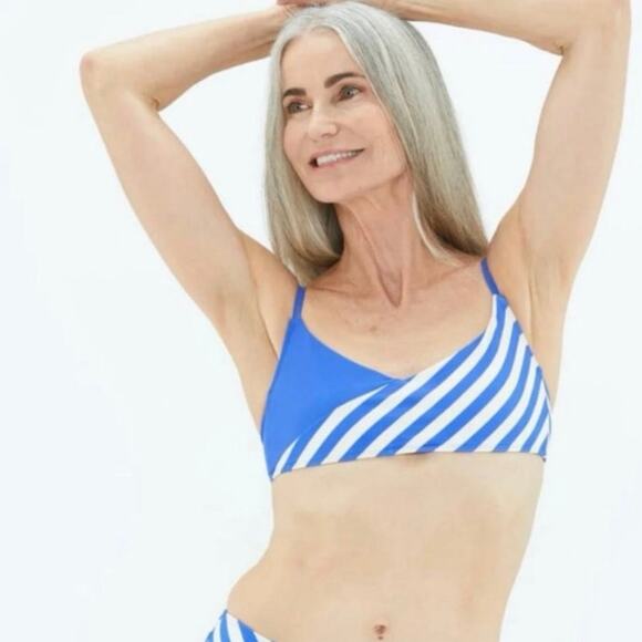 Summersalt 2pc Marina Bikini Blue & White Top W/ Diagonal Mid Rise Bottoms Sz 6 - Picture 10 of 10